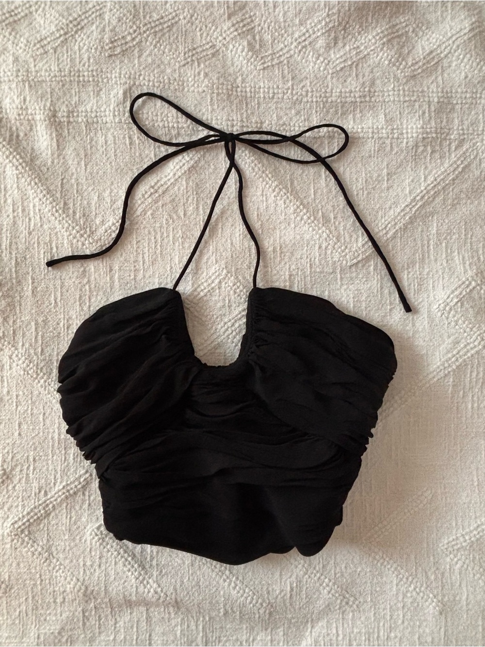 Zara Black Halter Ruched Crop Camisole